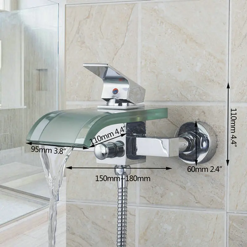 Смеситель KEMAIDI для ванны, стеклянный кран «Водопад» с алмазной ручкой, с ручным душем, настенное крепление, кран для ванны