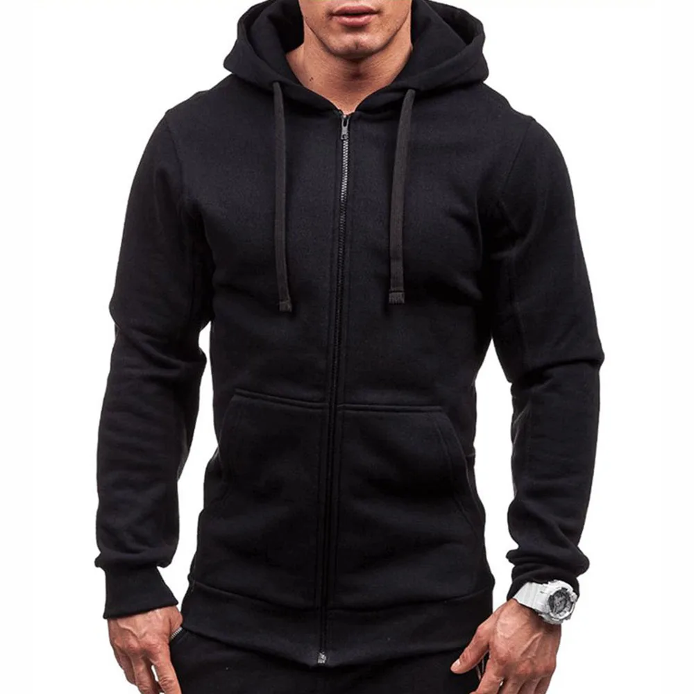 

Men's Autumn New Hoodie Casual Fashion Street Simple Style Long Sleeve Zipper Pocket Slim Comfortable Solid Color Sports Top