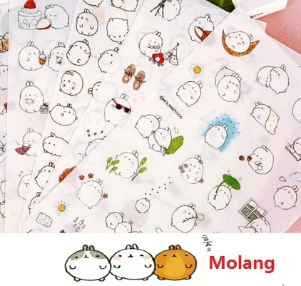 

6PCS/lot New Korea Creative Cartoon Potato Rabbit II series Molang Pvc sticker set / Kawaii label /retail