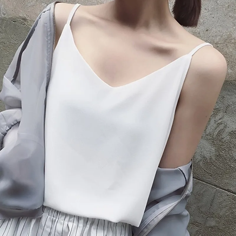 

Chiffon Top Women Sexy Sleeveless Top Loose Camis Tops Women Summer Halter Tops Korean Woman Harajuku Strap Vest Tees Female