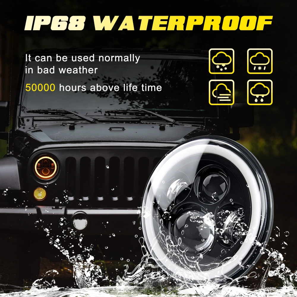 Черная 7-дюймовая светодиодная лампа Halo для фар с ангельскими глазами дневного и