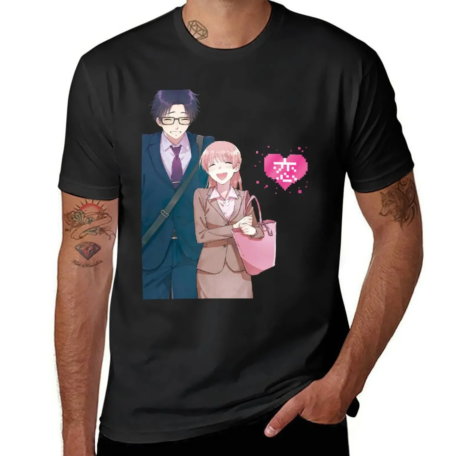 Футболка Wotakoi Love is Hard for Otaku Narumi and Hirotaka черная одежда больших размеров подарки для