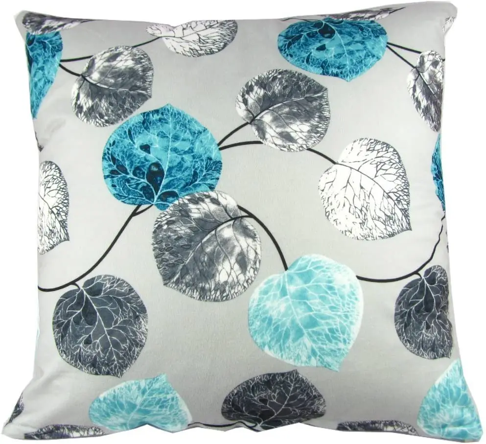 

Blue grey leaf square cushion cover polyester