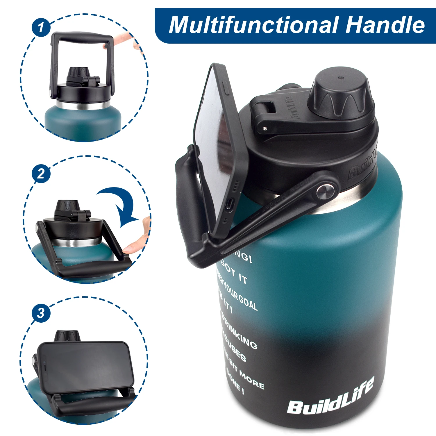 Quifit Нержавеющая сталь бутылка для воды 2L 64 унций с соломенная шляпа вакуумной