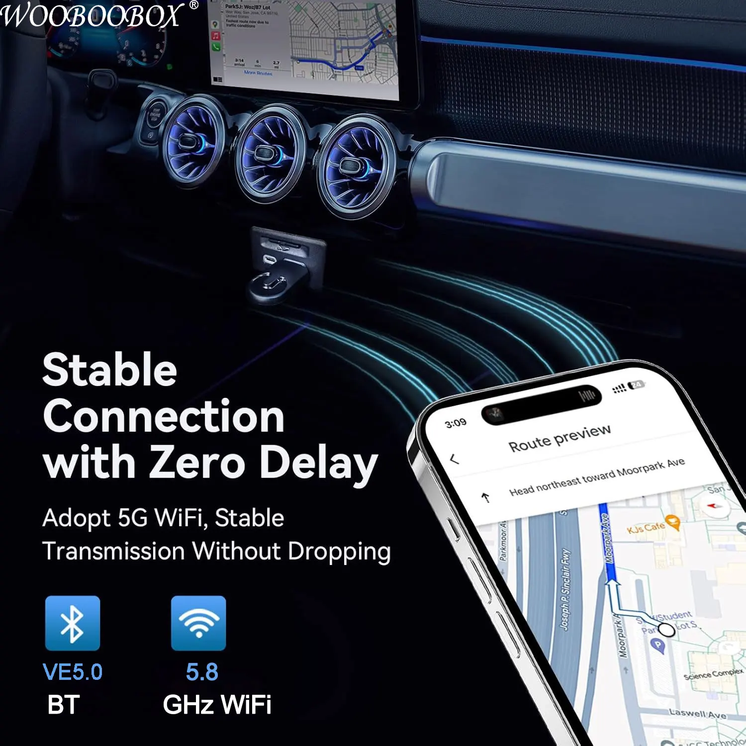 Фото Беспроводной адаптер 2-в-1 для CarPlay и Android Auto, умный AI-бокс для автомобиля, обновление авто с Wi-Fi и Bluetooth для iPhone M6 Wooboobox №4