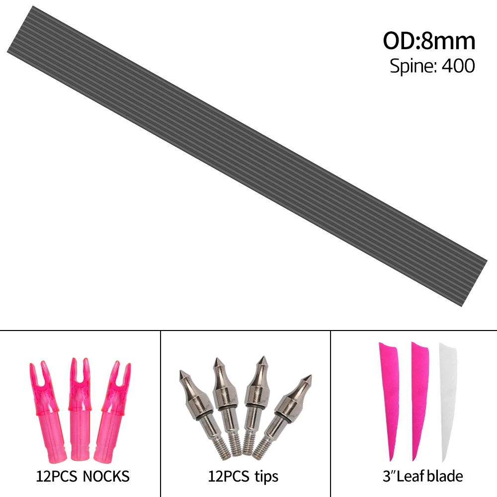 

30 дюймов DIY Чистая углеродная стрела позвоночника 400 диаметр 8 мм с турецким пером для блочного Лука стрельбы из лука охоты