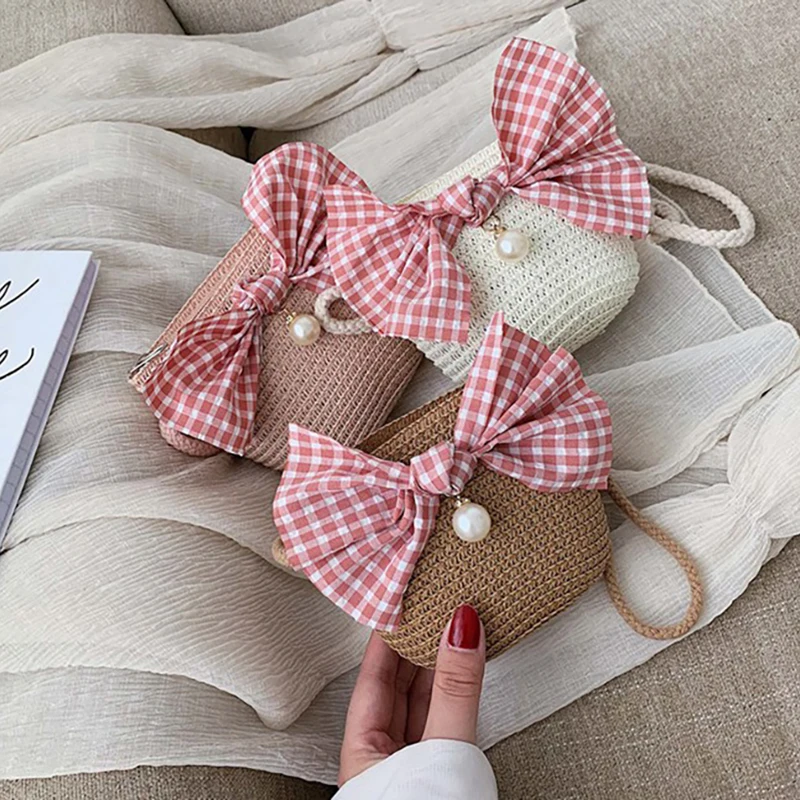 Exquisiteness Children Cartoon Coin Purses Hand Made Single Inclined Shoulder Straw Bags Cute Princess Handbags