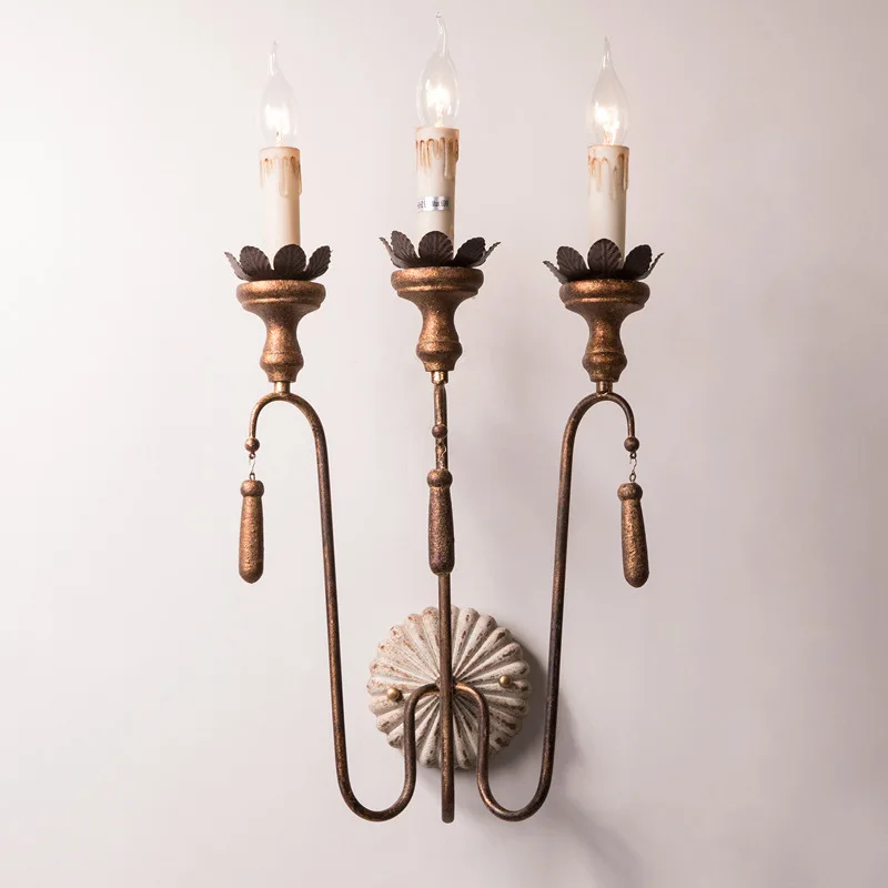 

American Style Rural Retro Wood Candle Wall Lamp Living Room Dining Room Bedroom Corridor Hotel Villa Classical Wall Lamp