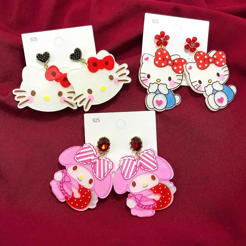

2022 New Kawaii Hello Kitty Earrings Pink Melody Ear Studs Earrings Loop Jewelry Ornaments Anime Peripheral Birthday Girl Gift