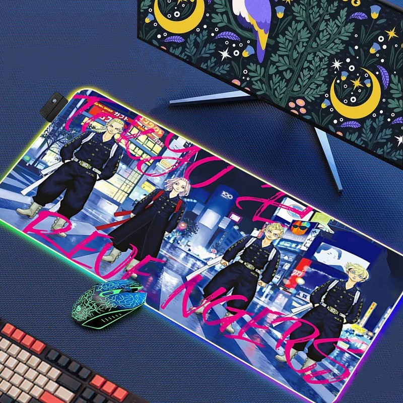 

Tokyo Revengers LED RGB Kawaii Mouse Pad Gamer Rubber Mat Gaming Pc Accessories Deskmat Mausepad Mousepad Mats Keyboard Cabinet