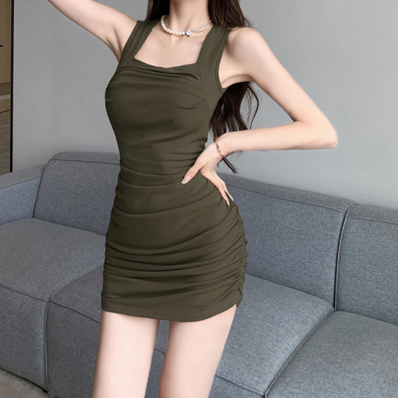 

ZOMRY 2023 New Women Causual Sleeveless Mini Dress Boho Solid Beach Loose Dress High Waisted Sexy Daily Casual Versatile Dress