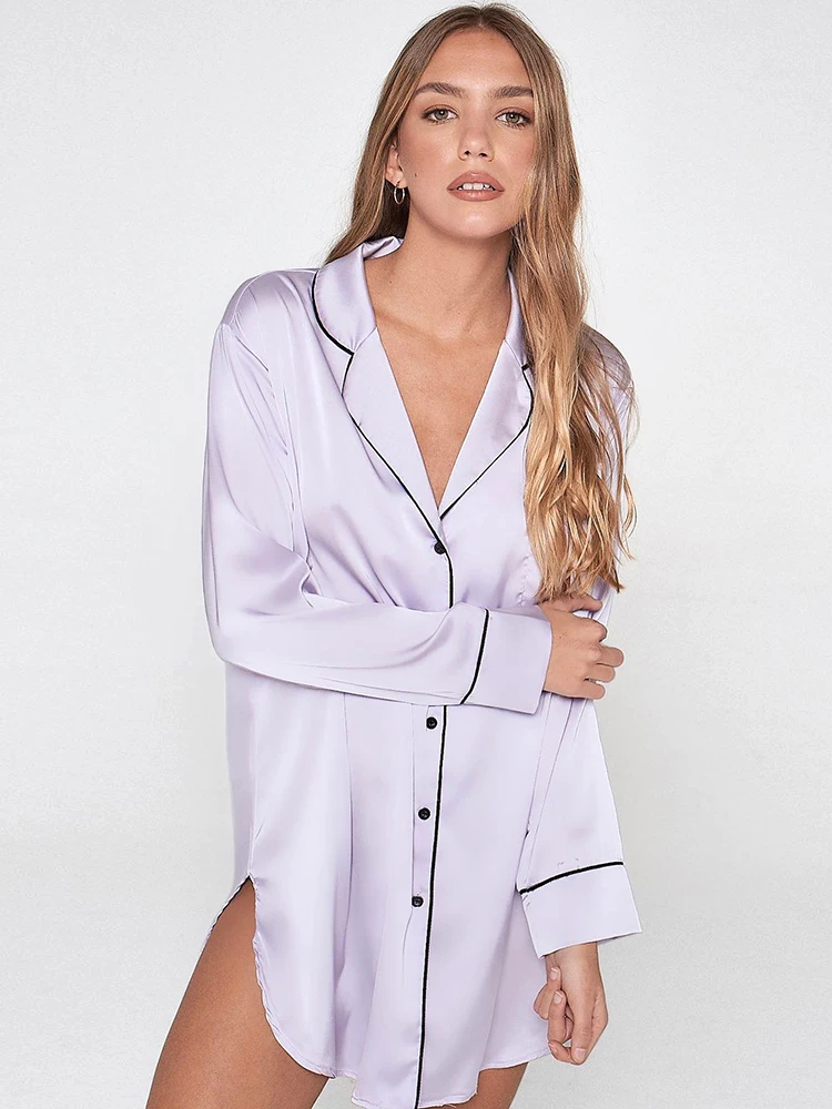 

Женская свободная пижама с длинным рукавом и отложным воротником