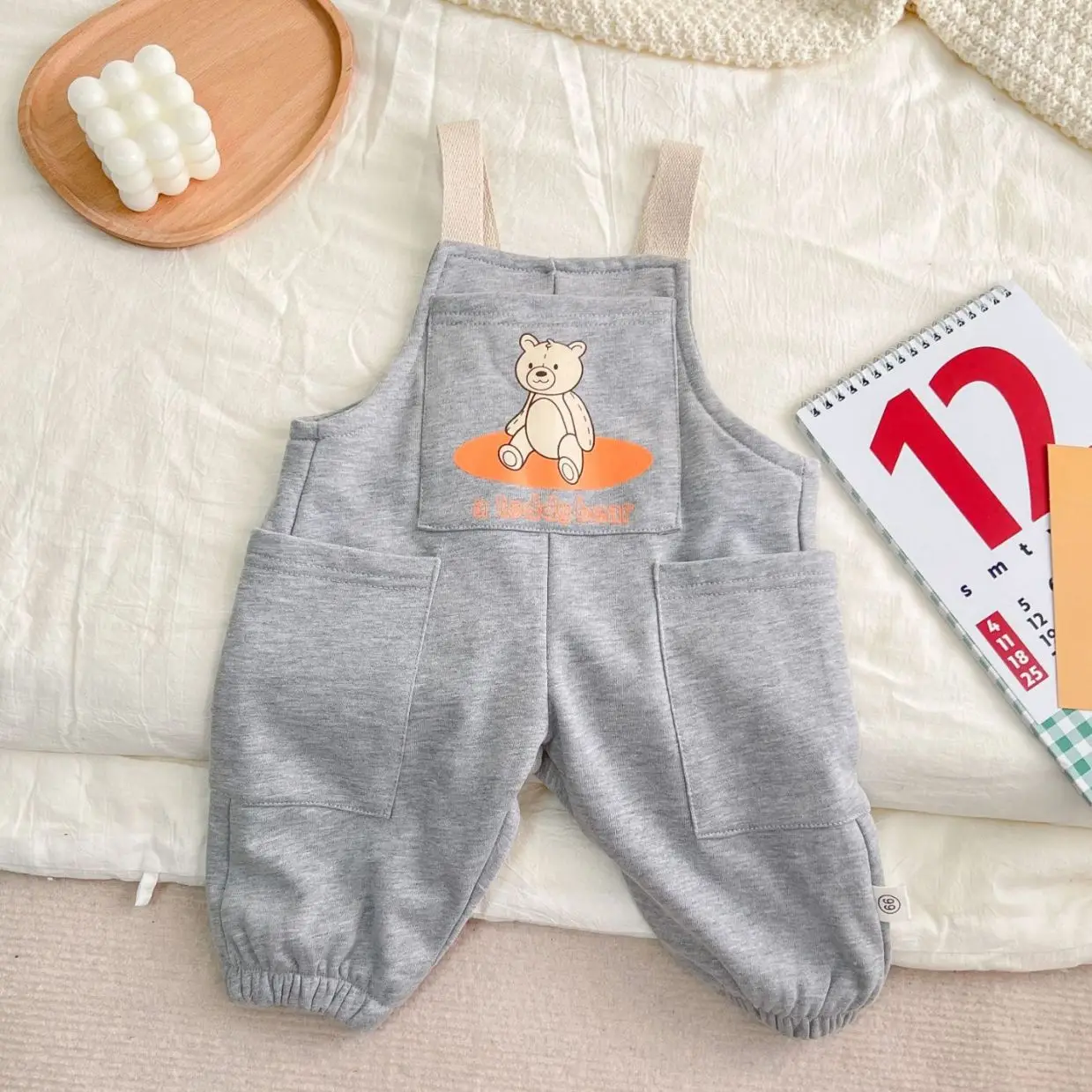 

Spring Autumn New Boys Girls Cute Bear Overalls Baby Strap Pants Infant Big Pocket Jumpsuit Toddler Trousers Children Clothes