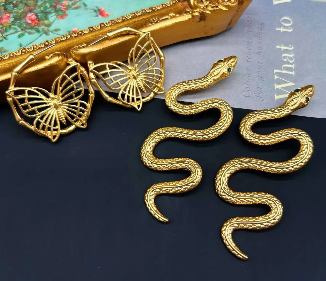 

Vintage French Personalized Butterfly Snake shaped Earrings