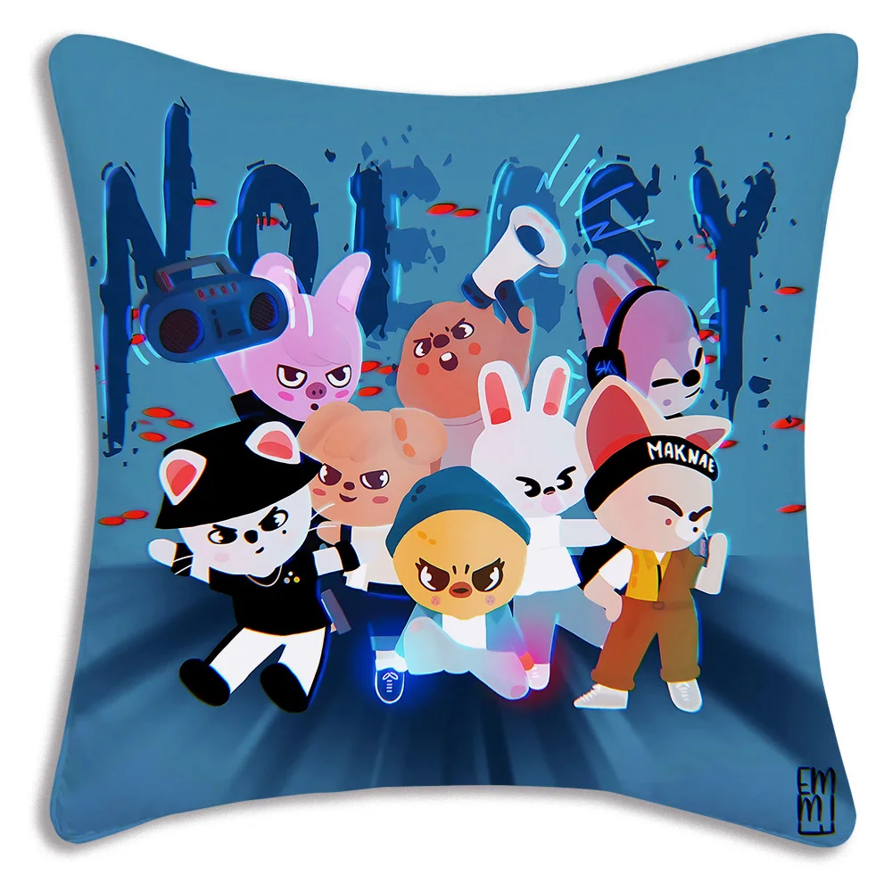 Pillow Covers Cartoon S-Skzoo-o k-Kpops S-Stray K-Kids Sofa Decorative Home Double-sided Printing Short Plush Cute Cushion Cover