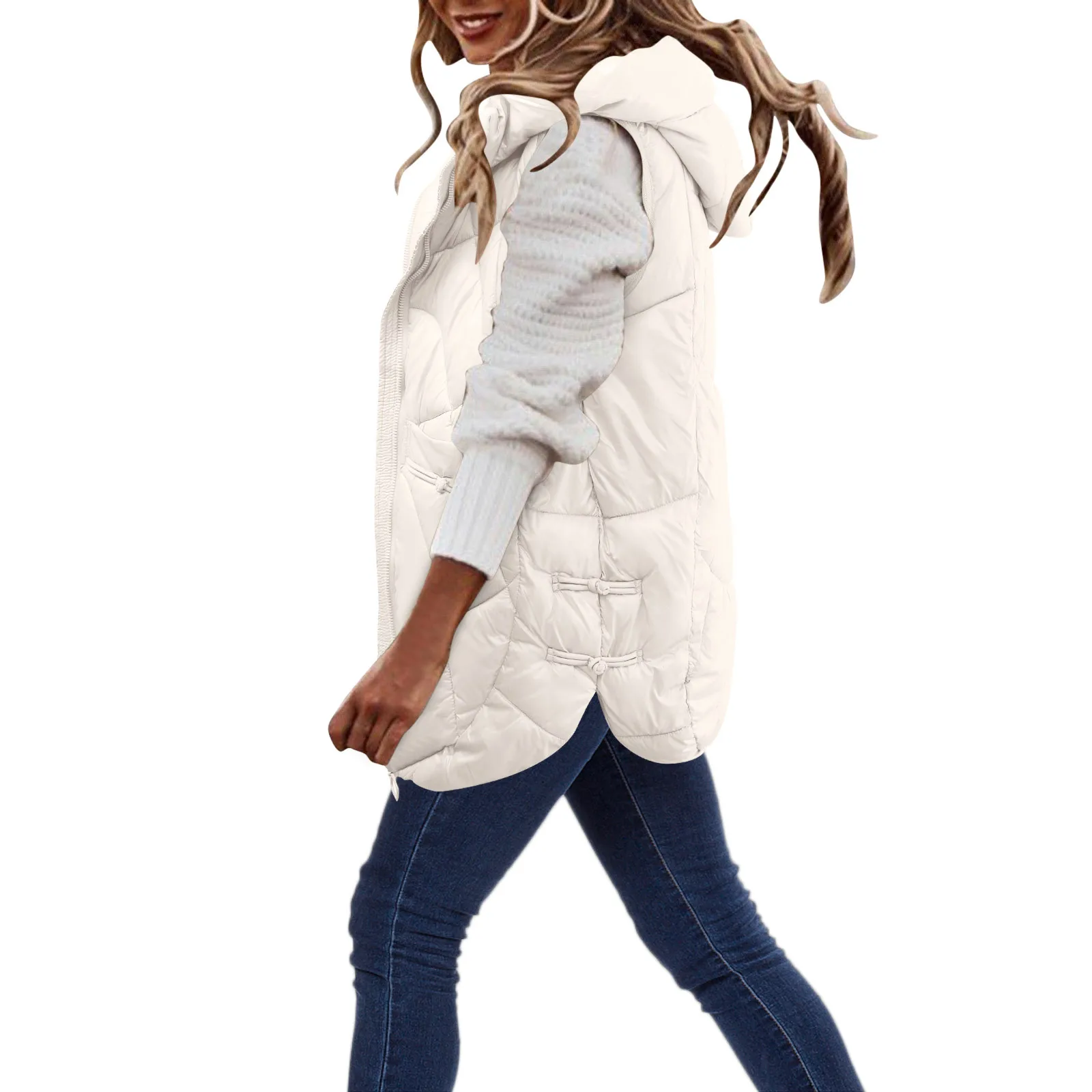 Womens Hooded Short Down Vest Full Zip Sleeveless Vest Fashionable Coats Jacket Women Casual Winter Wear Down Coat Female