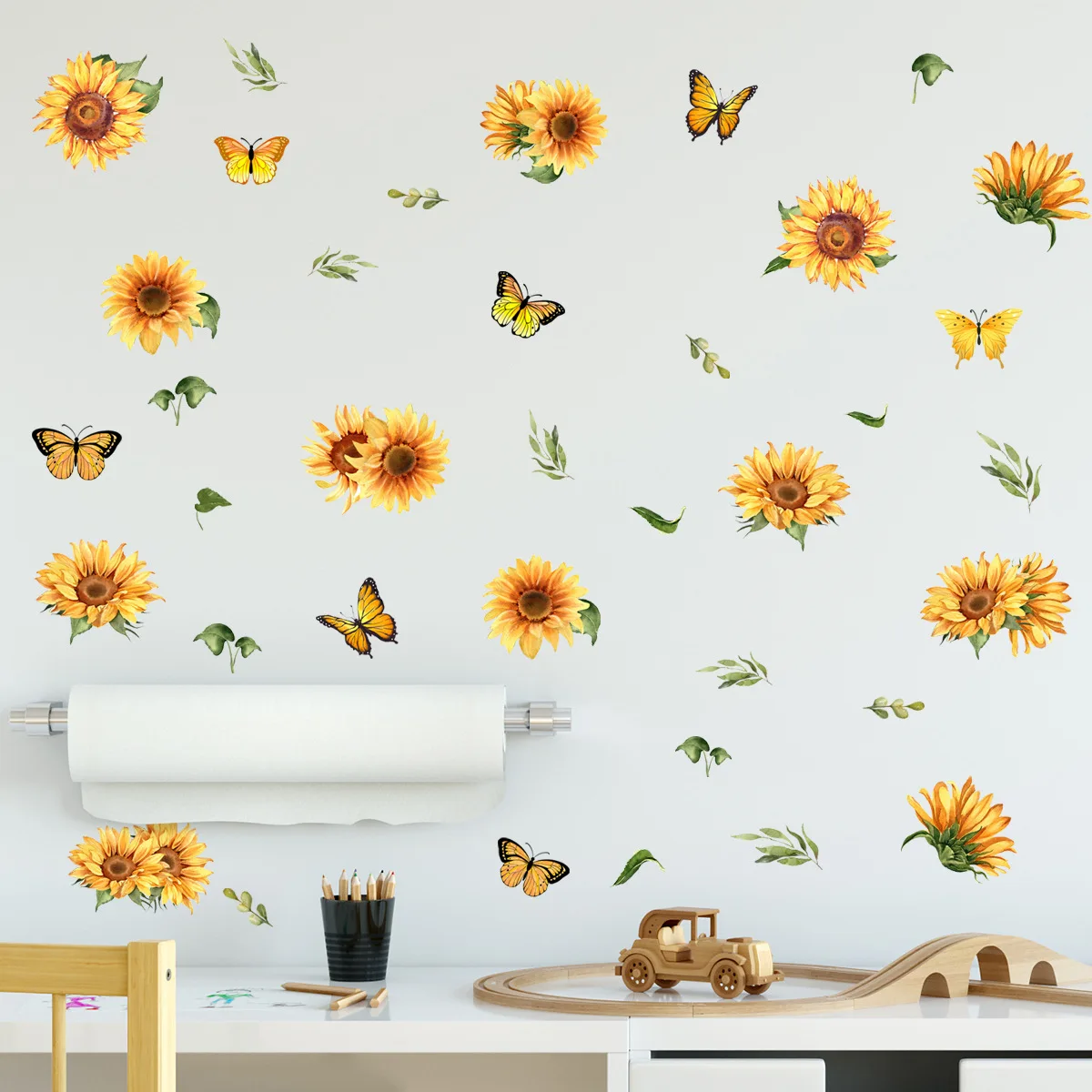 

30*60 см растения и цветы подсолнухи бабочки мультфильм наклейки на стену фон Фотообои наклейки на стену Ms6221