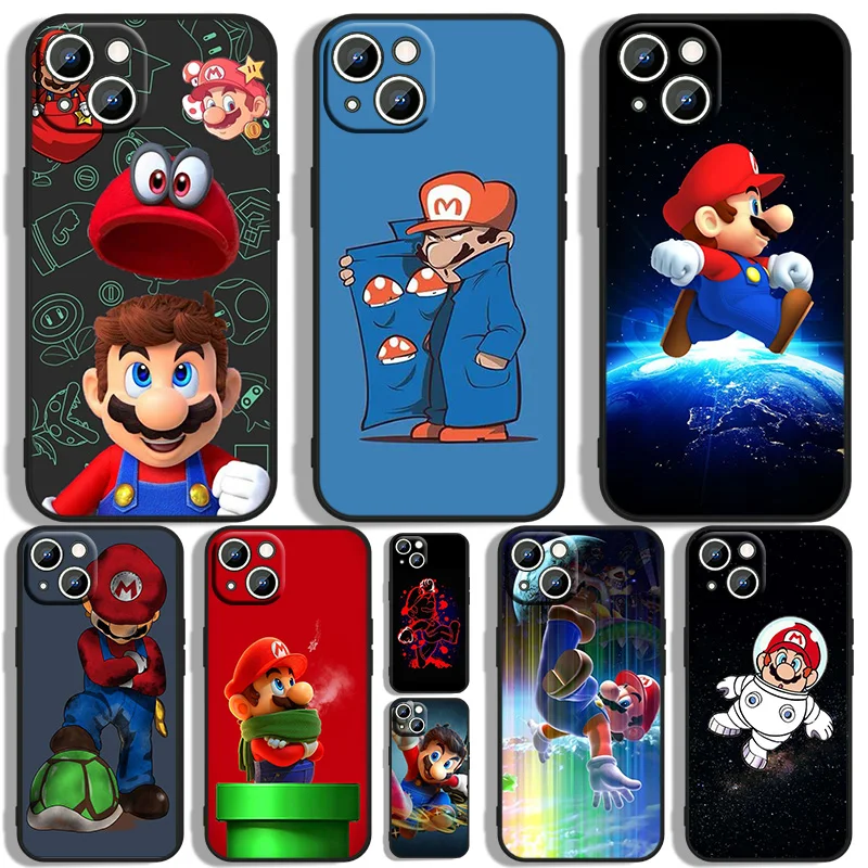 

Cartoon game super mario Phone Case For Apple iPhone 11 12 13 14 Max Mini 5 6 7 8 S SE XR XS Pro Plus Black luxury Silicone Soft