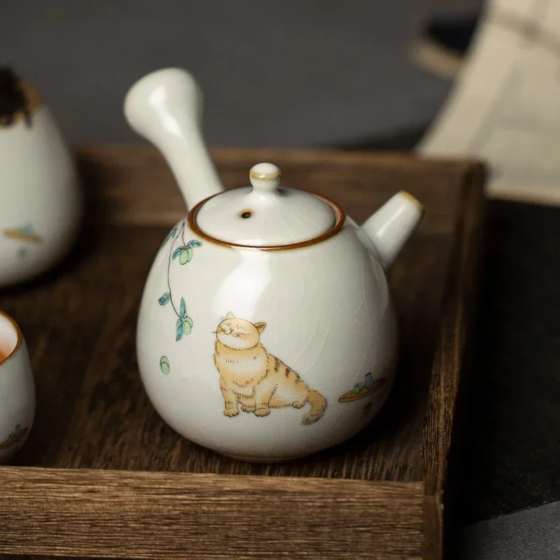 Керамический чайник kyusu милый в виде кошки китайская лампа 250 мл