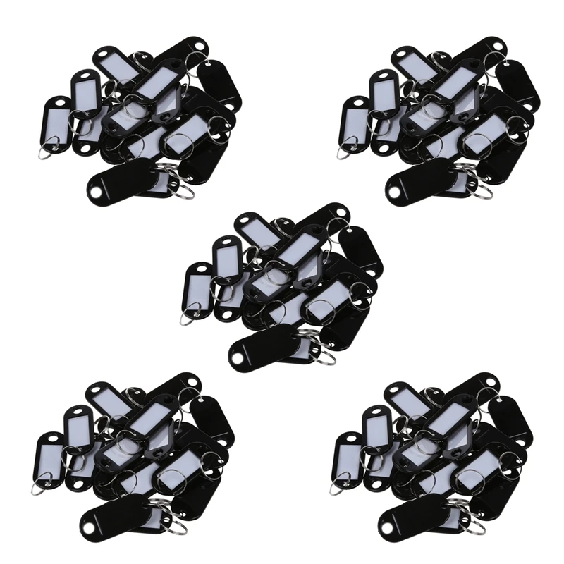 

100 Pcs Key ID Label Tags Split Ring Keyring Keychain Black