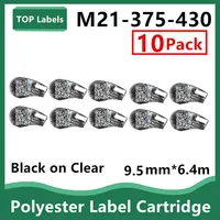 1~10PK Compatible M21-375-430 Polyester Labels Cartridge Maker Film Sticks for Labeller,Handheld Label Printer,Black on Clear