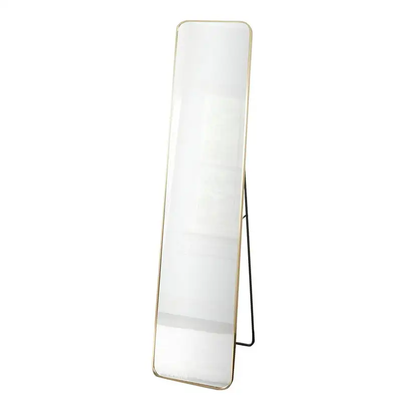 

Wall Décor 14x59 Rounded Corner Full Length Floor Mirror with Easel, Gold & Black Compact mirror bulk Room decore aesthetic Sta