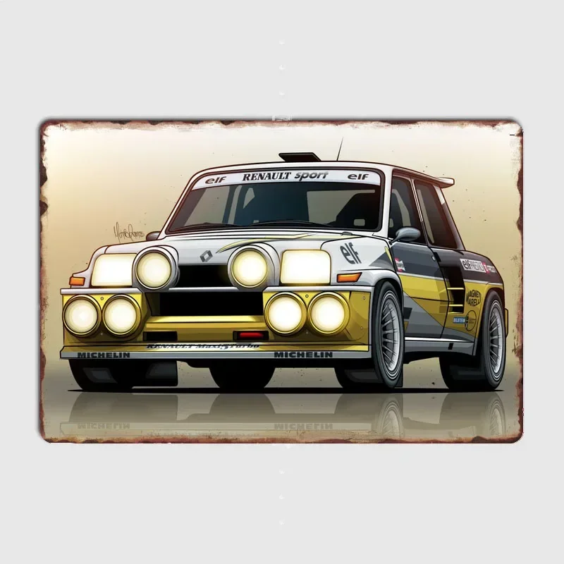 Группа B Rally Cars Renault 5Maxi Turbo Gr Плакаты Металлическая табличка Плакат Украшения дома