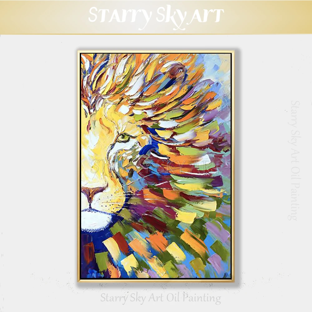 

Abstract Animal Lion Oil Painting on Canvas Lovely Wall Art Modern Palette Knife Animal Lion Acrylic Painting for Home Decor