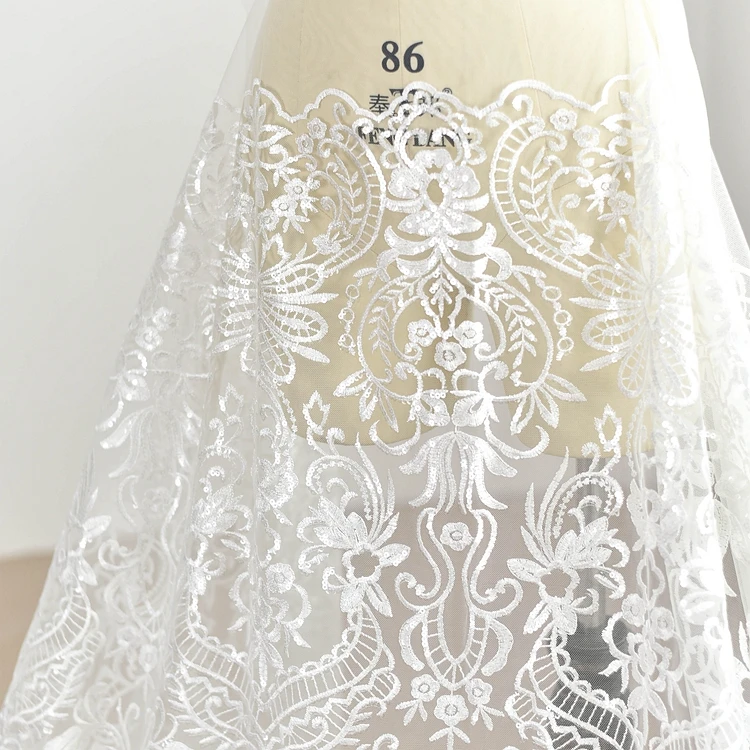 

European sequins embroidered mesh lace fabric wedding dress handmade diy material dress decorative fabric accessories