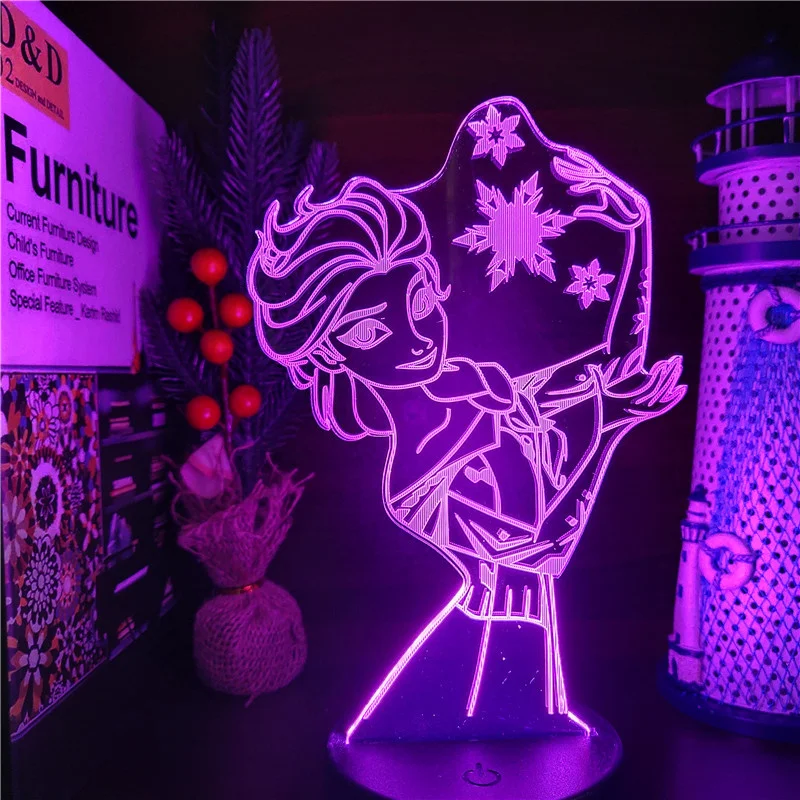 Disney Frozen Princess 3D Visual Lamp Anna Elsa Olfa Figurine LED Night Light Acrylic Illusion Table Lamp Home Decor Kids Toys