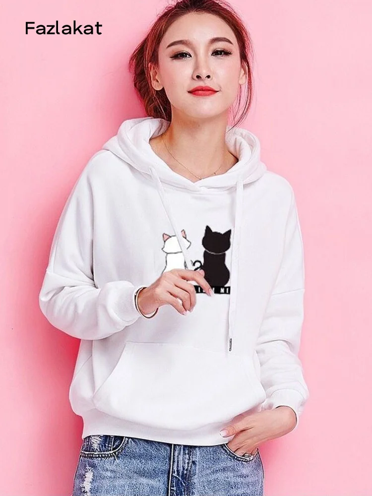 

Толстовка Женская с длинным рукавом, уличная одежда, худи в стиле Харадзюку, свитшот с принтом милого кота, осень