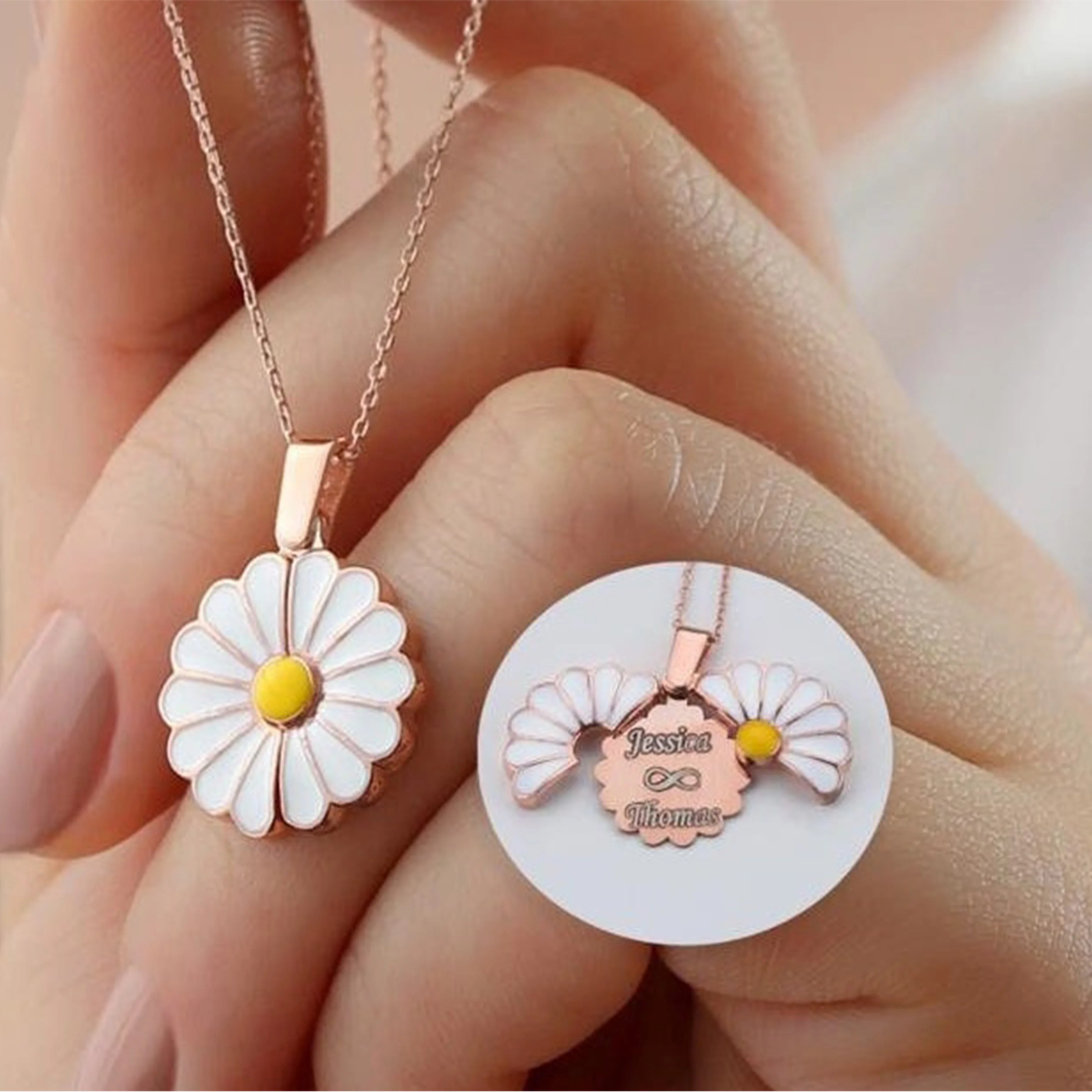 Personalized Daisy Name Necklace For Women Customized Engraved Birth Flower Pendant Daisy Jewelry Best Friend Gift