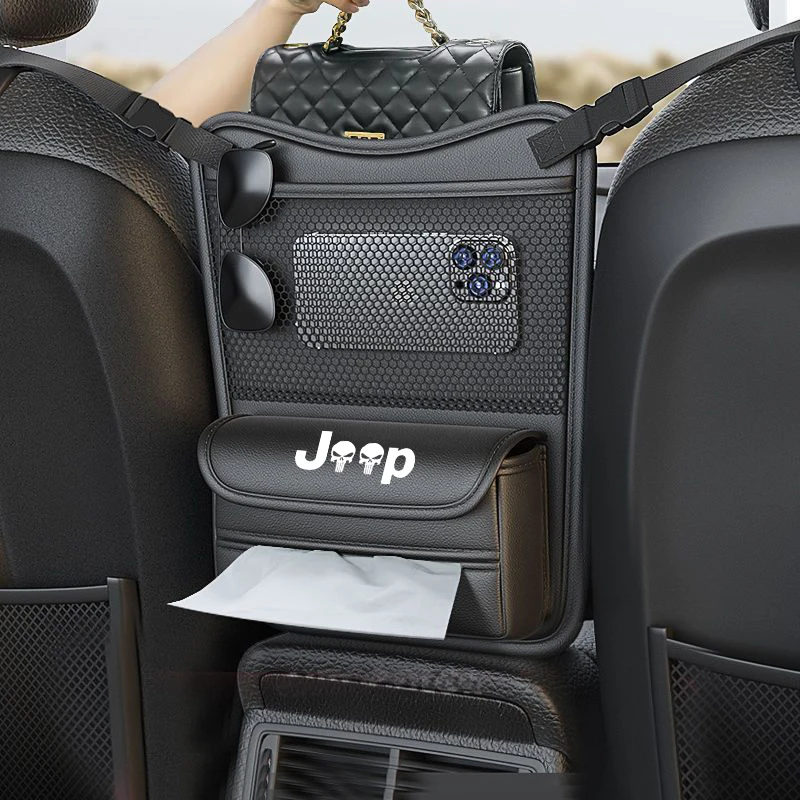 Фото Органайзер для автомобиля Jeep Renegade Compass Patriot Grand Cherokee, сумка для хранения вещей на сиденье, карман для хранения, коробка для салфеток №3