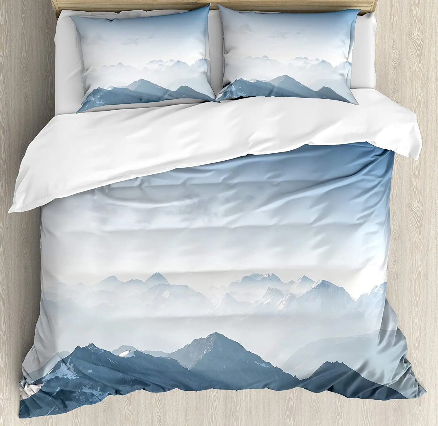 

Mountain Bedding Set For Bedroom Bed Home Foggy Scenic Morning in Rock Mountain Region in Duvet Cover Quilt Cover And Pillowcase