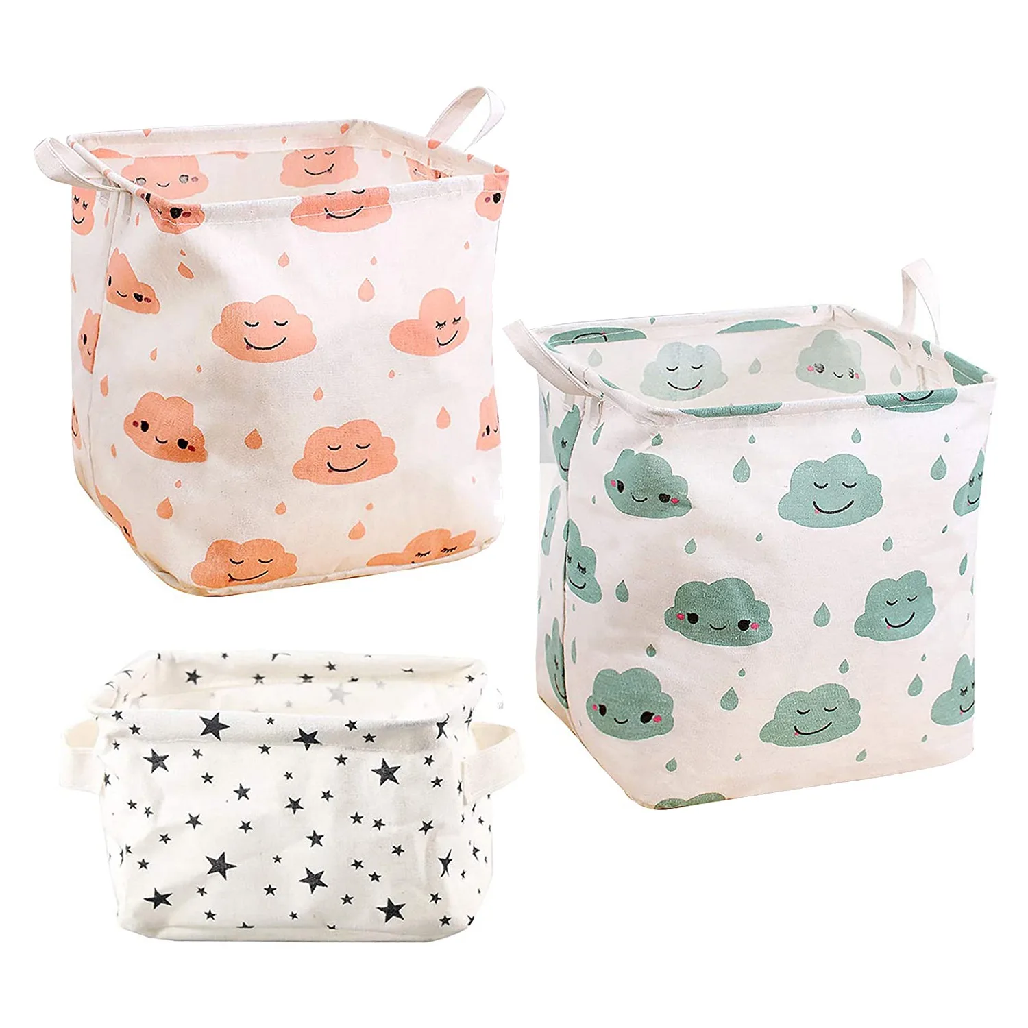 

3 Pcs Waterproof Storage Baskets With Handles,Desk Storage Boxes Square Storage Bins For Home, Office, Nursery, Laundry
