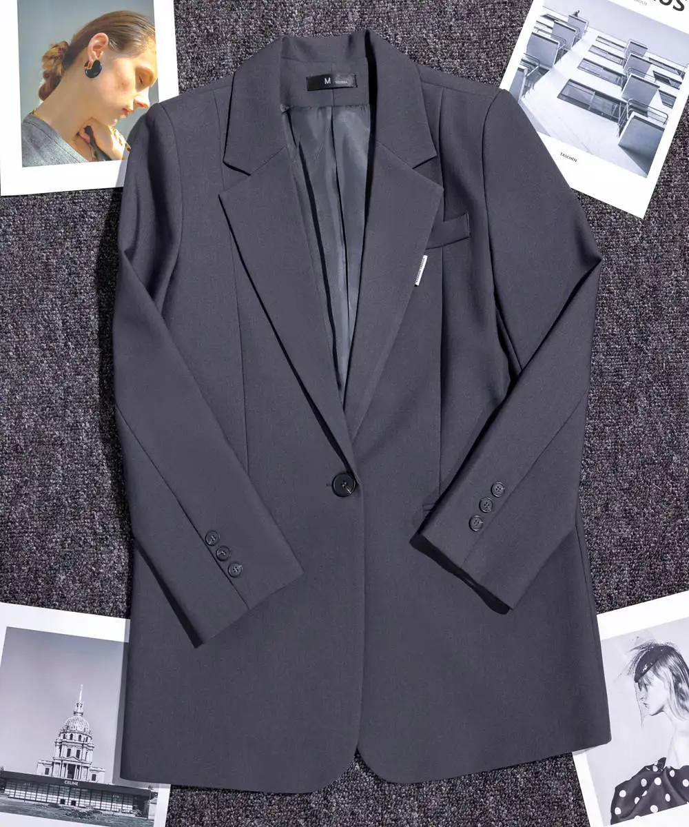 Korean High Quality  2023 Spring Ladies Professional Office Lapel Cardigan Suit Jacket Casual Women Work Coat Large Size Blazers