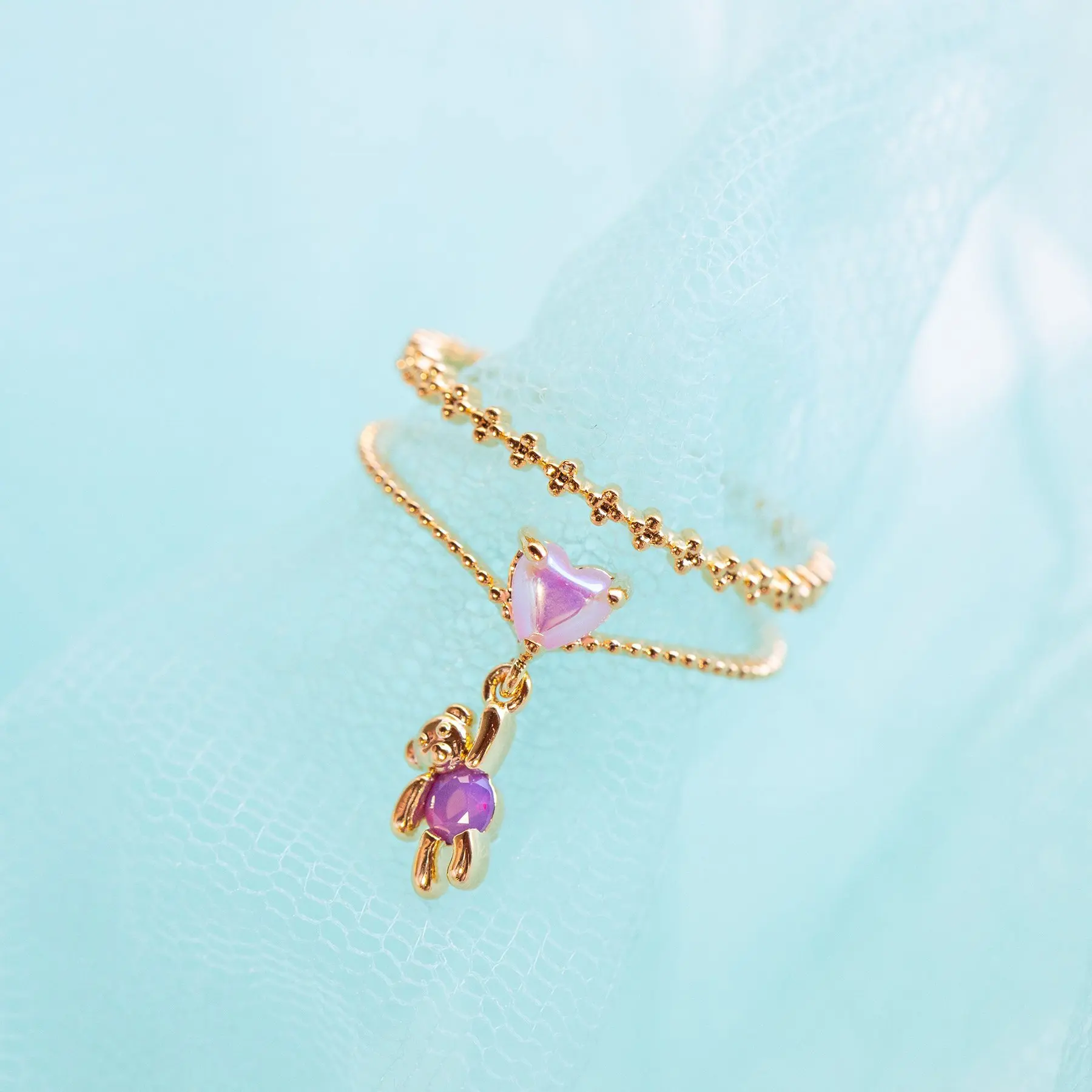 

New Ins Simple Vintage Color Zircon Love Heart Rings Animal Bear Flower Rings For Women Girls Teens Fashion Aesthetic Jewelry