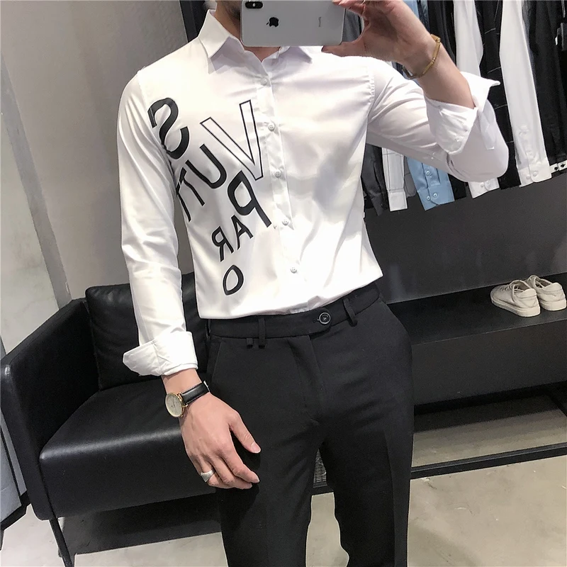 

2022 Men Printing Shirts Male High Quality Long Sleeve Shirt Casual Slim Business Luxury Black Man Dress Shirts Plus Size S-3XL