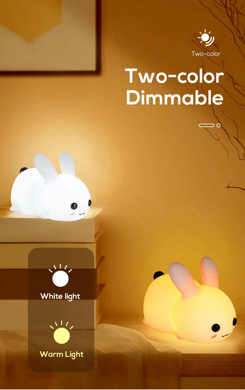 Touch Rabbit Night Lights Silicone Dimmable USB Rechargeable Lamps for Children Baby Gifts Cartoon Cute Animal Bunny Night Light