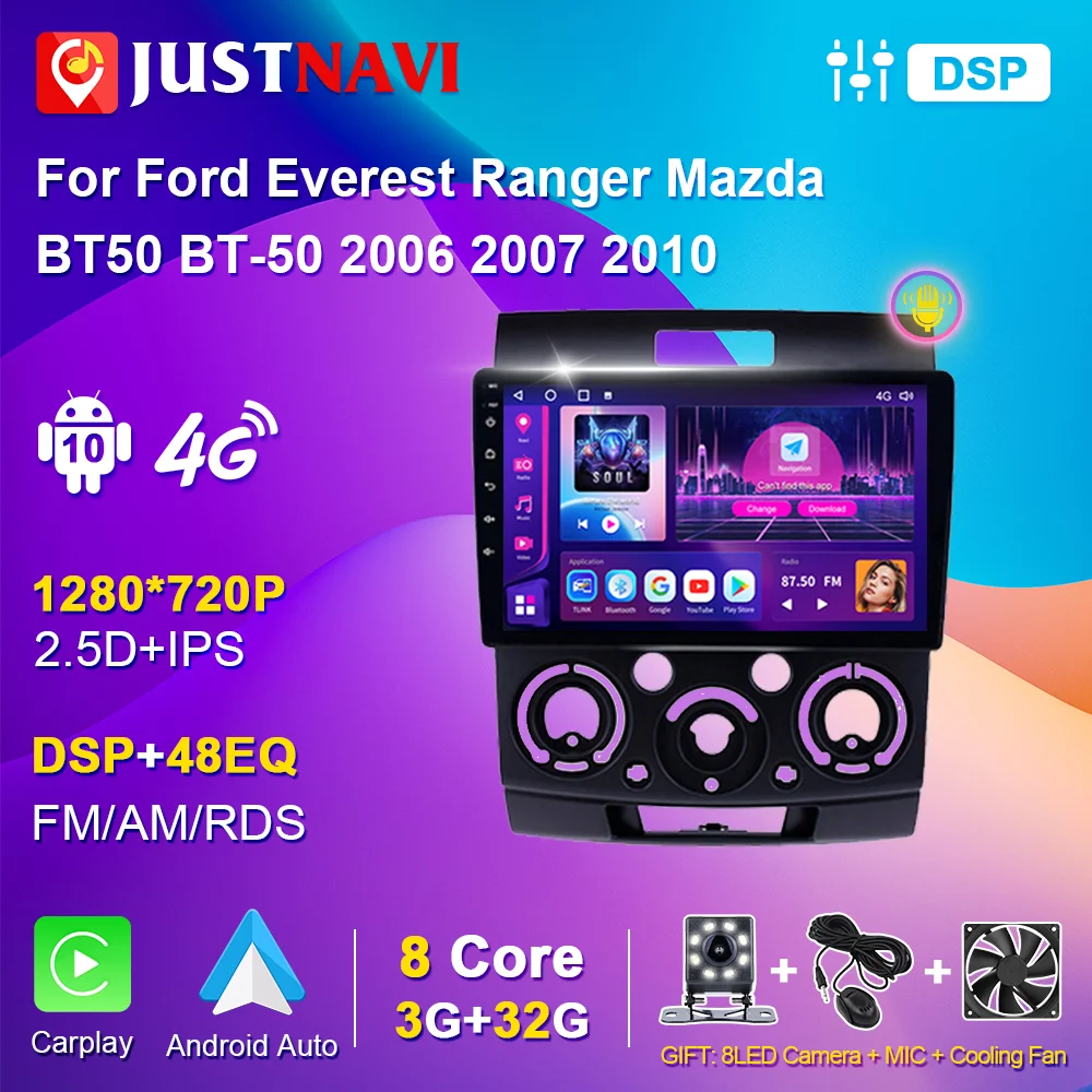 JUSTNAVI Android for Ford Everest Ranger Mazda BT50 BT-50 2006-2010 2din Car Radio Autoradio Multimedia Stereo Player Carplay