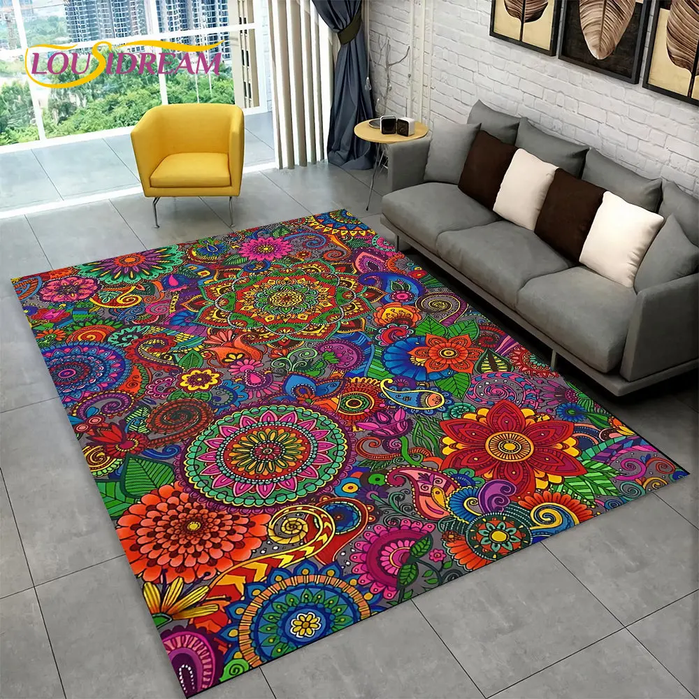 

3D Bohemia Mandala Geometric Area Rug,Carpet Rug for Home Living Room Bedroom Sofa Doormat Kitchen Decor,Kid Non-slip Floor Mats