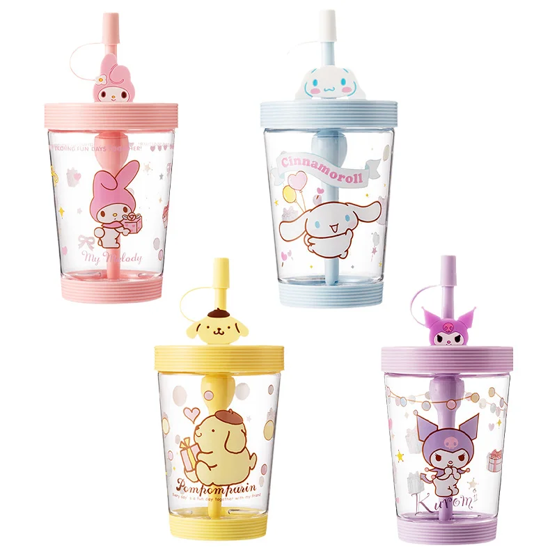 

New Cartoon Sanrioed Colorful Accompanying Cup Kawaii Mymelody Cinnamoroll Kuromi Straw Cup Travel Portable Girl Water Cup Gift