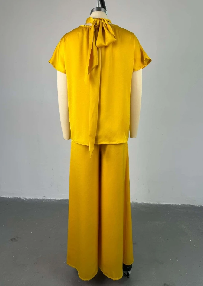 Женский костюм-двойка элегантный комплект с завязками и воротником-стойкой