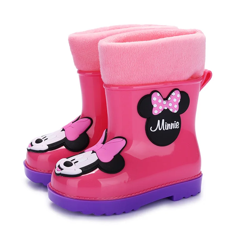 

Детские непромокаемые ботинки Disney с Микки и Минни человек-пауком, новые бархатные ботинки для девочек и малышей, Нескользящие босоножки для...