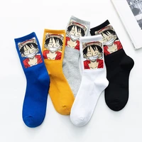 5 pairs one piece men sock cartoon anime socks women cosplay harajuku high quality casual sports couple stockings funny socks