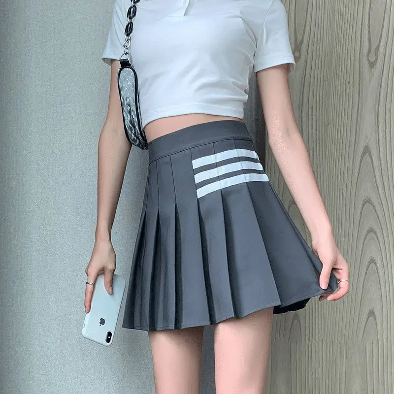 

Preppy Style Women Kawaii Striped Pleated Skirts Korean Fashion Summer High Waisted With Lining Sweet Cutecore Mini A-line Skirt