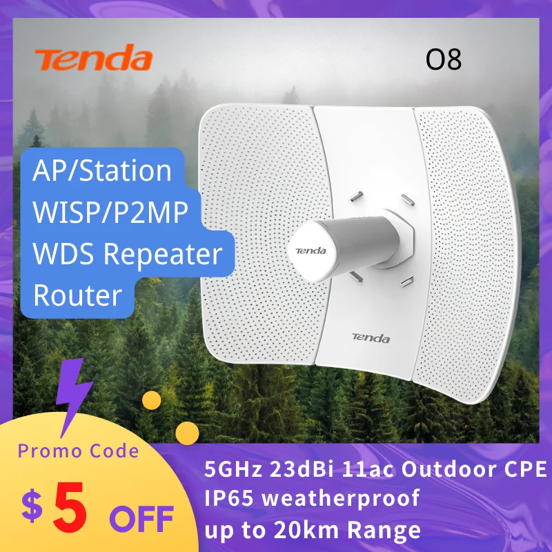 

Tenda Outdoor CPE 5Ghz 433mbps O8 WIFI Long Range Extender Outdoor Wireless AP Bridge Access Point Waterproof Antenna Repeater