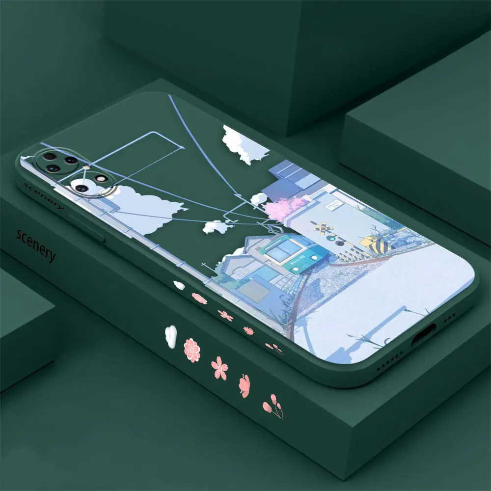 Japan High Speed Train Scenery Phone Case For Huawei P60 P50 P40 P30 P20 Mate 50 40 30 20 20X 10 Colour Liquid Silicone Cover