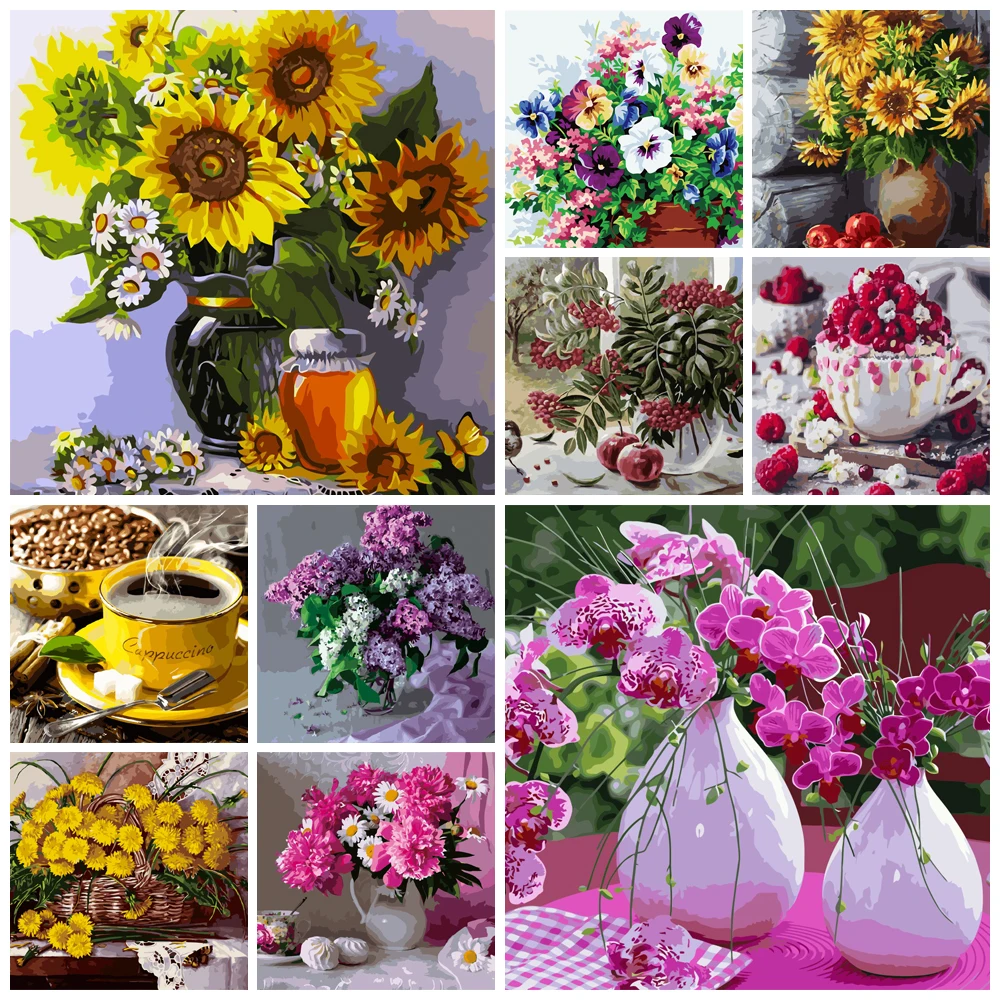 Раскраска для девочек DIY Раскрашивание по номерам Цветок Подсолнух Малиновый