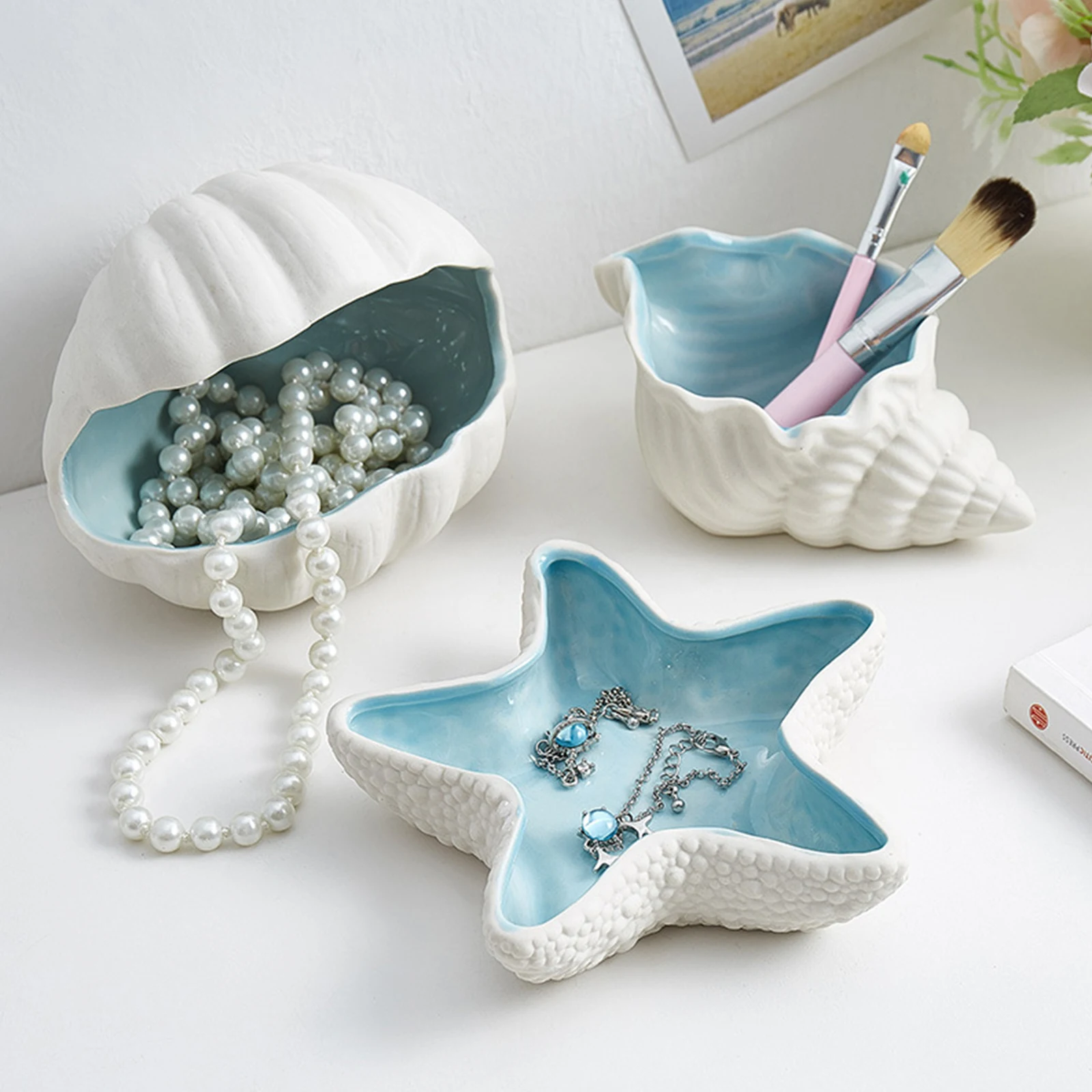 

Ceramic Conch Storage Tray Modern Home Decor Starfish Shell Creative Desktop Ornaments Jewelry Jewelry Display Tray